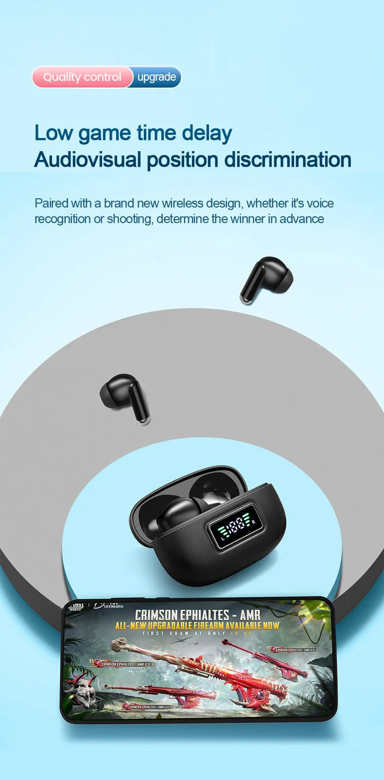 G80 wireless Bluetooth in-ear headset with digital display, white colour, plastic earbud design