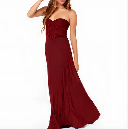 Women's khaki multiway bandage maxi dress with long straps, backless lace design, floor-length 158cm swing skirt in polyester milk silk