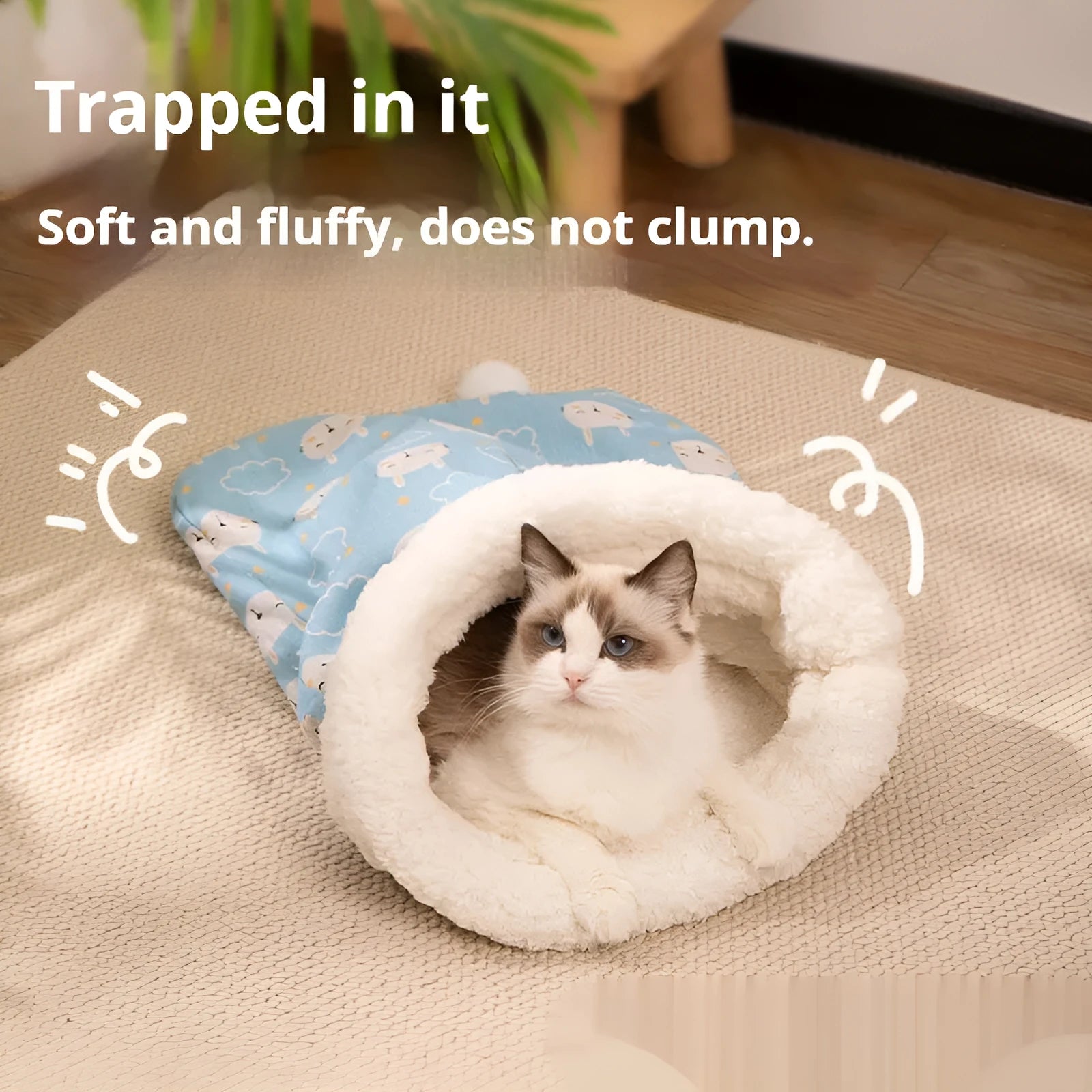 Blue rabbit design flannel cat sleeping bag nest measuring 50 by 40 centimetres