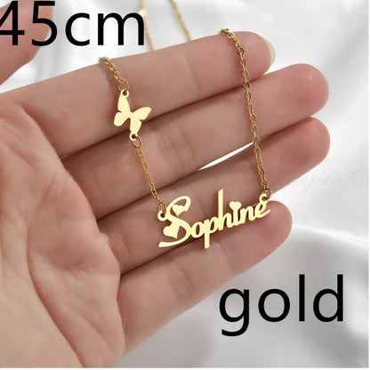 Custom name pendant necklace in titanium steel with 925 silver plating, rose gold chain 45cm length