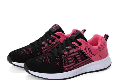 Breathable black mesh sports shoes for female students, flat heel, MD sole, UK size 3-6 range