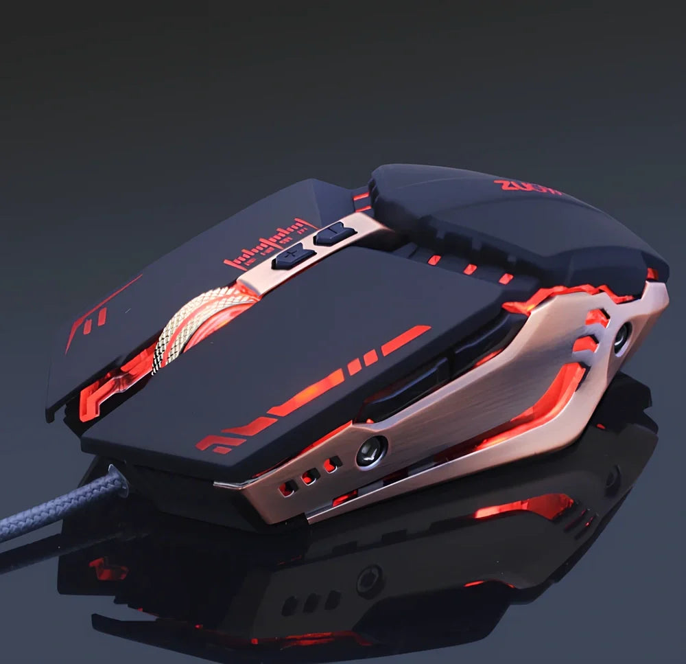 Black and red wired gaming headset with 40mm speakers, microphone, and 2.1m braided cable for surround sound gaming