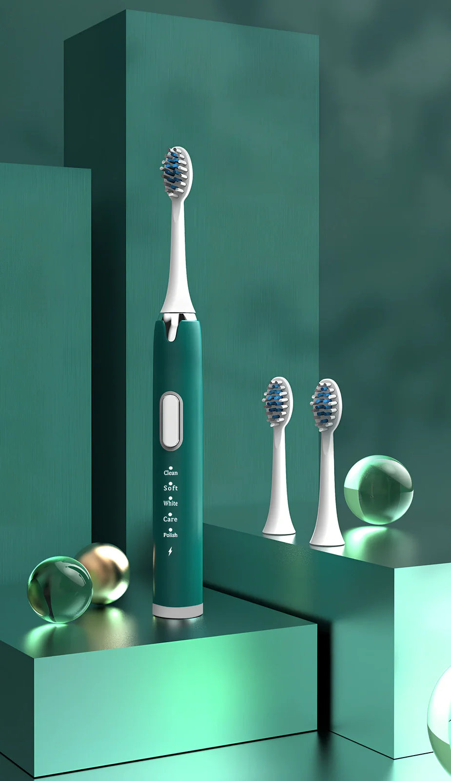 Ultrasonic electric toothbrush with USB charger and replacement brush head in jazz black colour