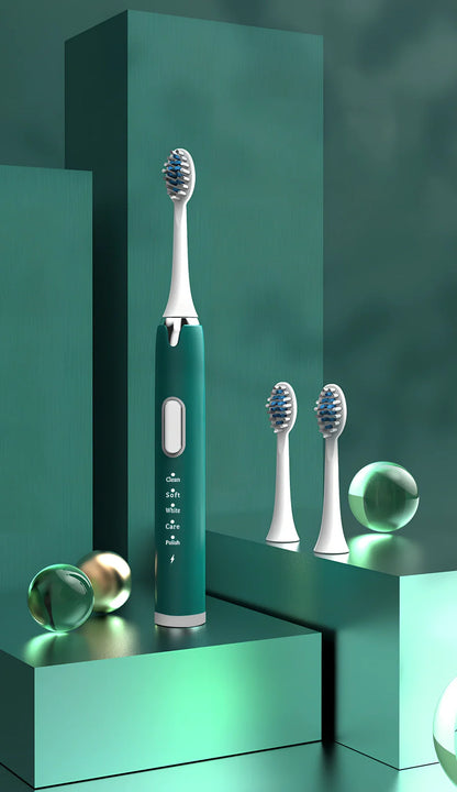 Ultrasonic electric toothbrush with USB charger and replacement brush head in jazz black colour