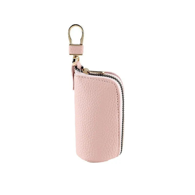 Men's black waterproof pu leather zipper key ring with key case showing expansion storage