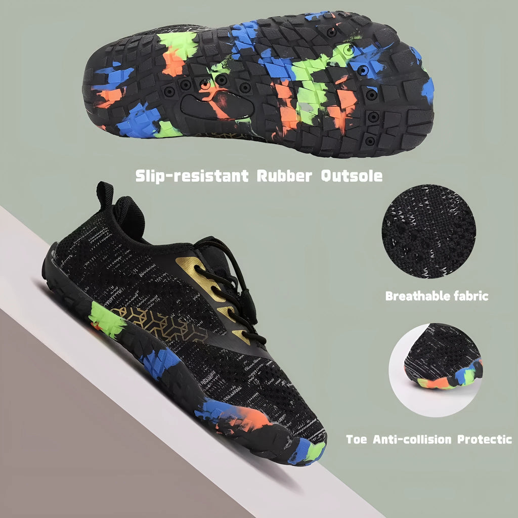 Summer children's beach shoes in black with Flyknit upper and non-slip rubber sole