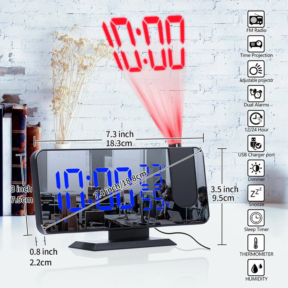 Multifunctional radio projection alarm clock with LED display and USB port