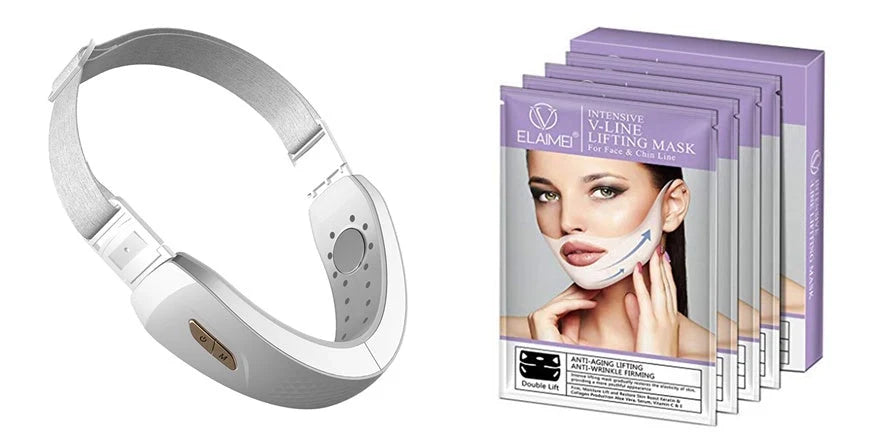 LED Photon Therapy V-shaped Slimming Facial Massager in pearl white and wine red