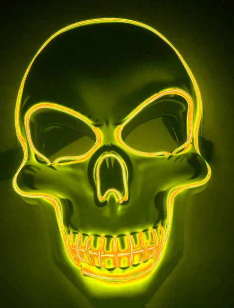 Spooky Halloween skeleton mask with glowing LED lights in various color options