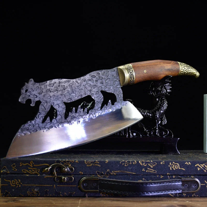 Hand-forged high manganese steel meat cleaver with rosewood handle