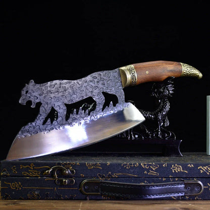 Hand-forged high manganese steel meat cleaver with rosewood handle