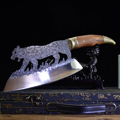 Hand-forged high manganese steel meat cleaver with rosewood handle