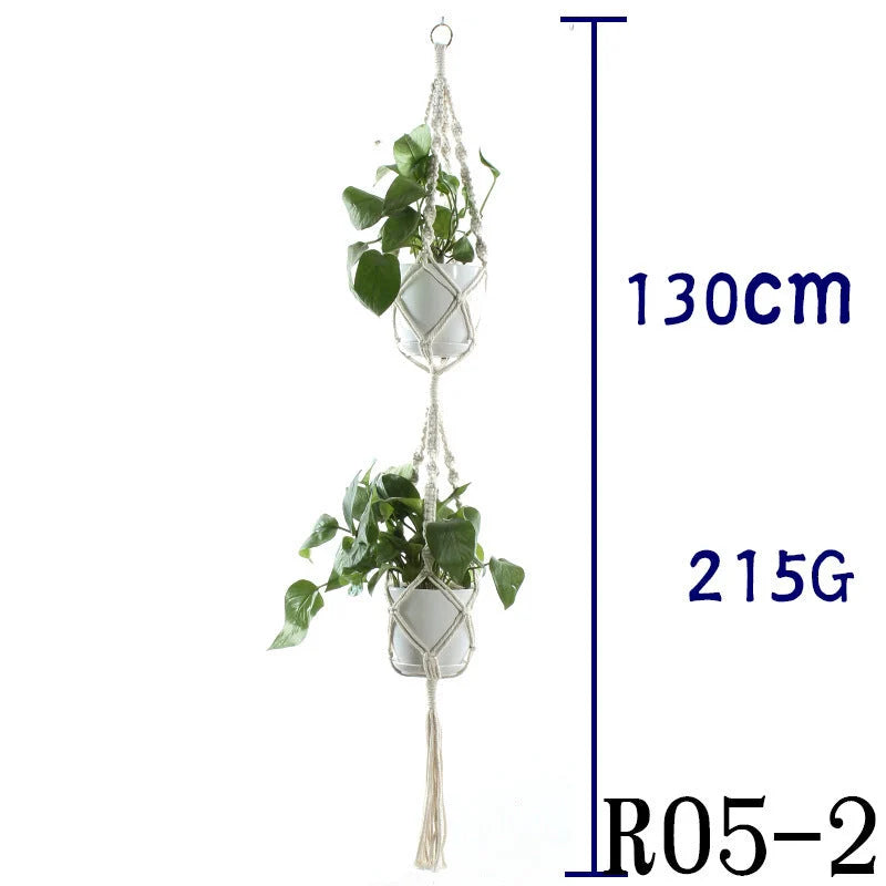 Handmade beige cotton rope flower pot net bag for indoor plants, American Country style