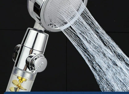 Powerful dual-turbine shower head with adjustable spray patterns and high-quality construction