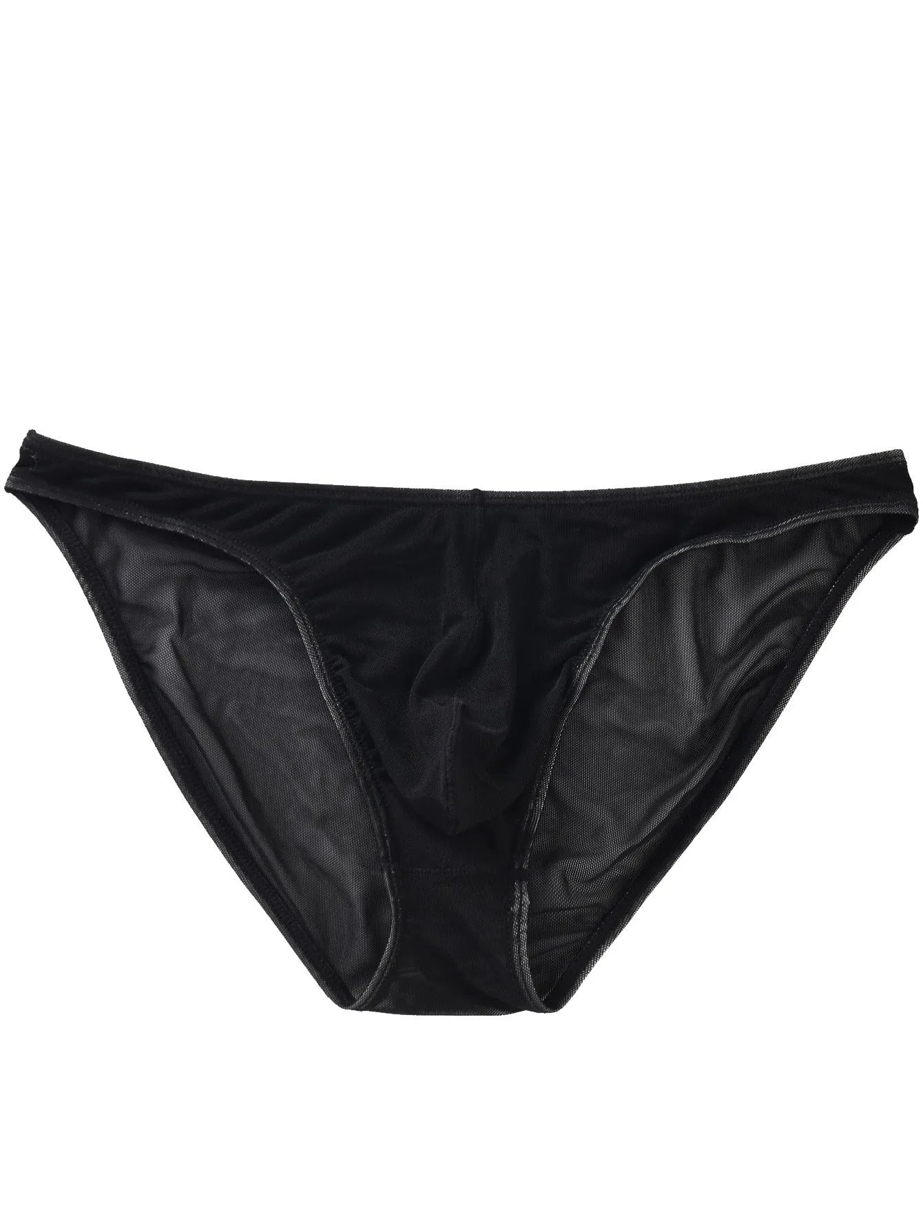 Men's black ice silk triangle briefs on a plain background