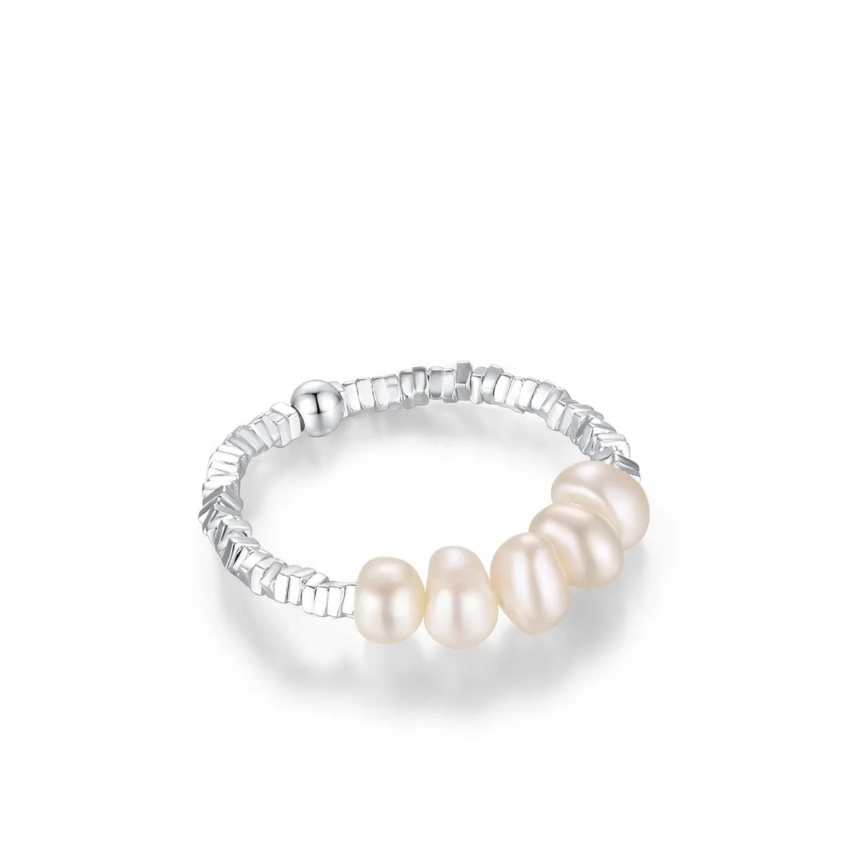 Women's S925 sterling silver natural pearl ring with adjustable open mouth design