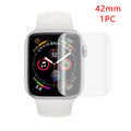 Full screen hydrogel protective film for Apple Watch showing full coverage on a 44mm watch face