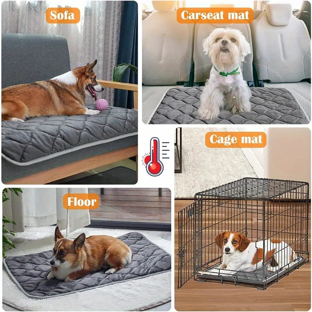 Self-heating thermal pet pad for dogs and cats with non-slip bottom