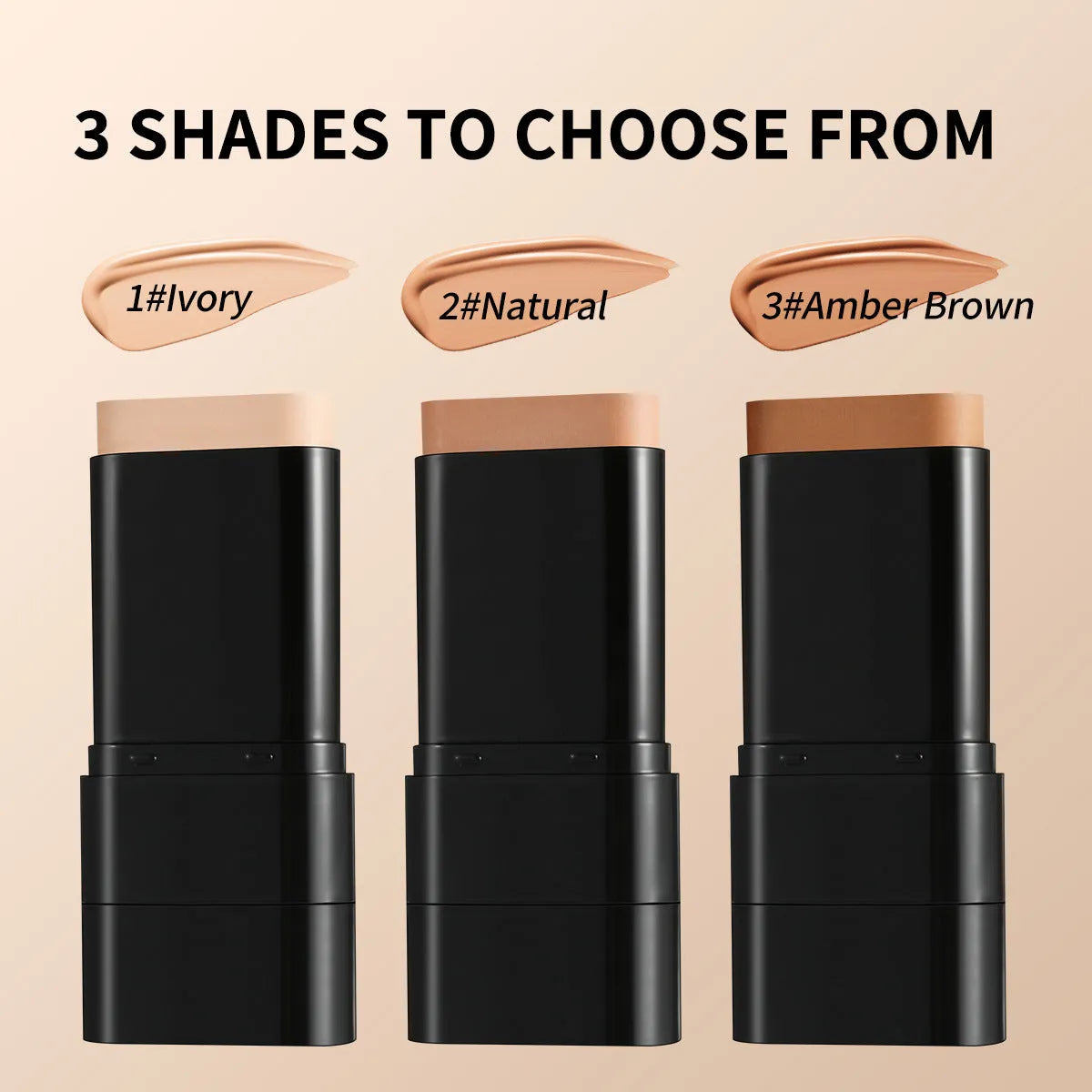 Waterproof double-ended 2-in-1 concealer foundation stick 20g in Ivory White, Brown, and Tanning shades