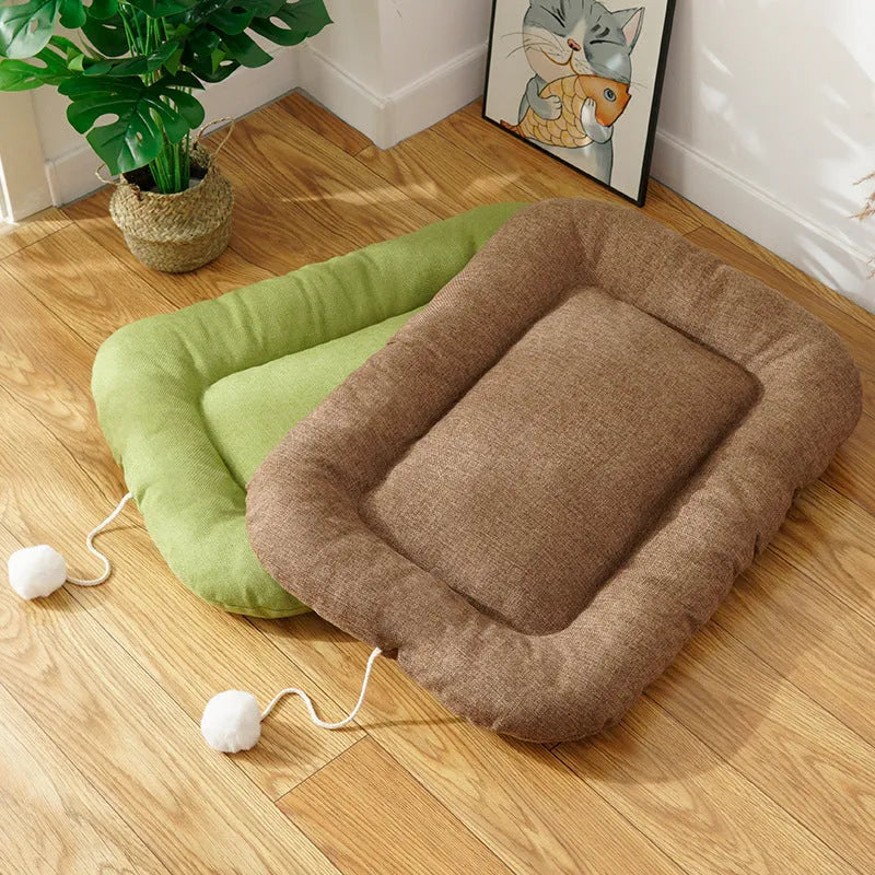 Brown and green kennel pad for dogs serving as summer cooler cushion and cat litter mat in four sizes