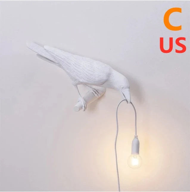 Auspicious Bird Resin Wall Lamp in white or black, featuring a unique bird design and G45 holder