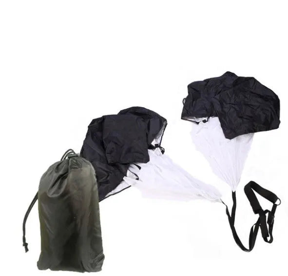 Black 56 inch polyester speed training parachute with adjustable waist belt for running resistance training