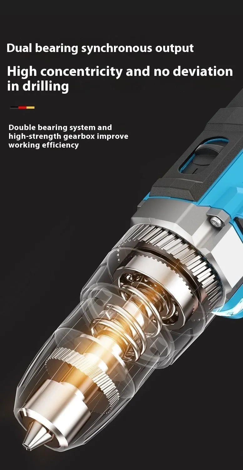 12V pistol grip impact drill and screwdriver set in plastic storage box