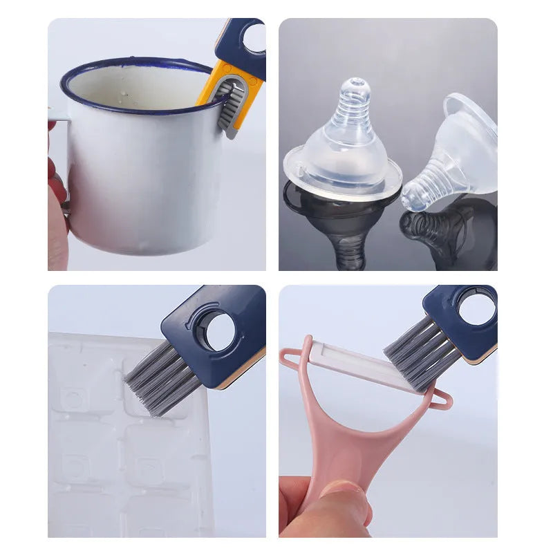Blue and grey 4-in-1 bottle gap cleaner brush with U-shaped silicone design and stranded wire tools