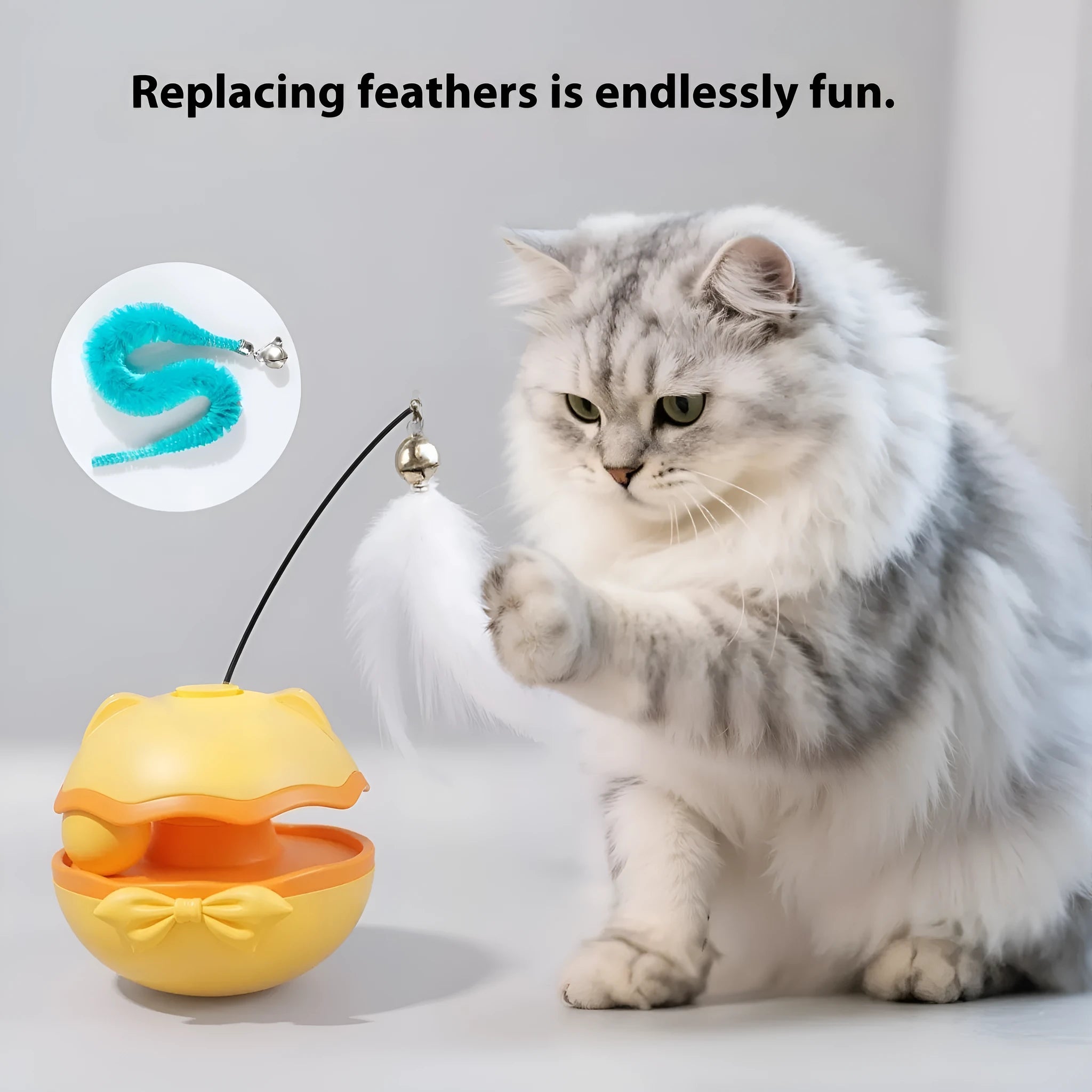 Electric self-rolling cat teaser toy in lemon yellow on a plain background.