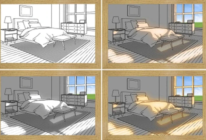 Customizable LED-illuminated picture frame with various scenic designs and lighting modes