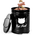 Round black and white iron sheet storage cans with lids for kitchen dry food storage.