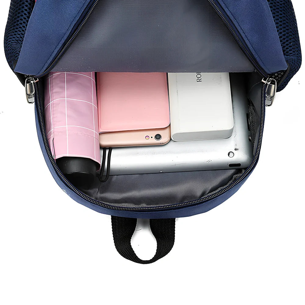 Cartoon dinosaur print children's school bag in dark blue, 20L nylon with double straps and zipper pocket for kindergarten