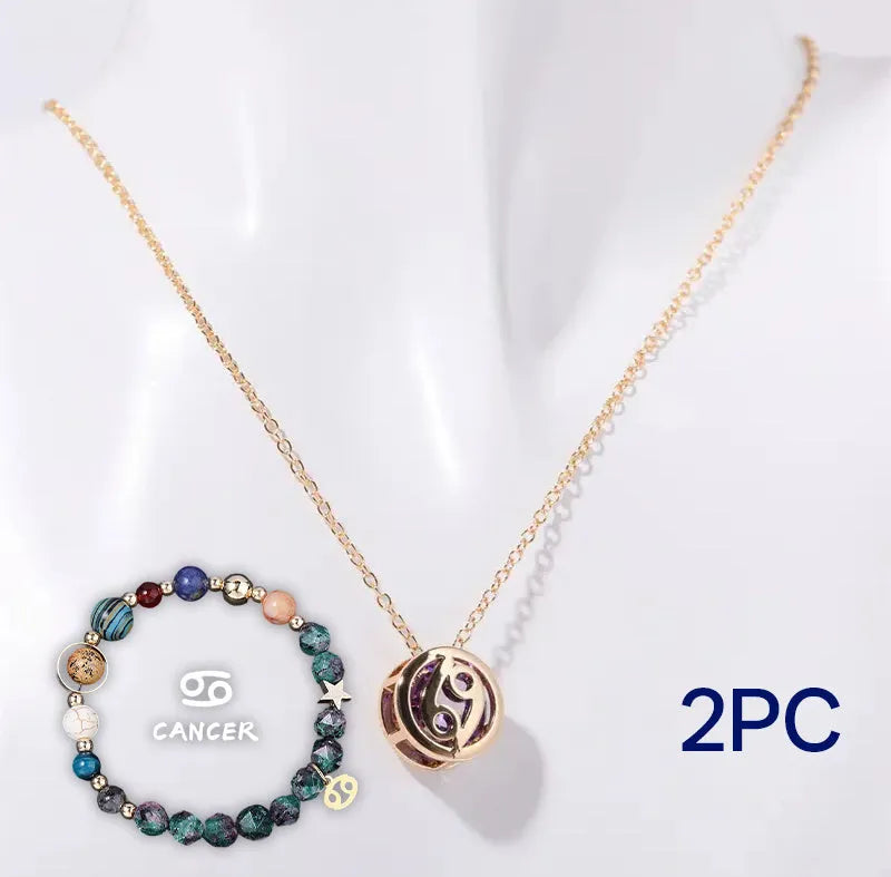 Natural stone beaded necklace and bracelet set in bohemian style with adjustable closure