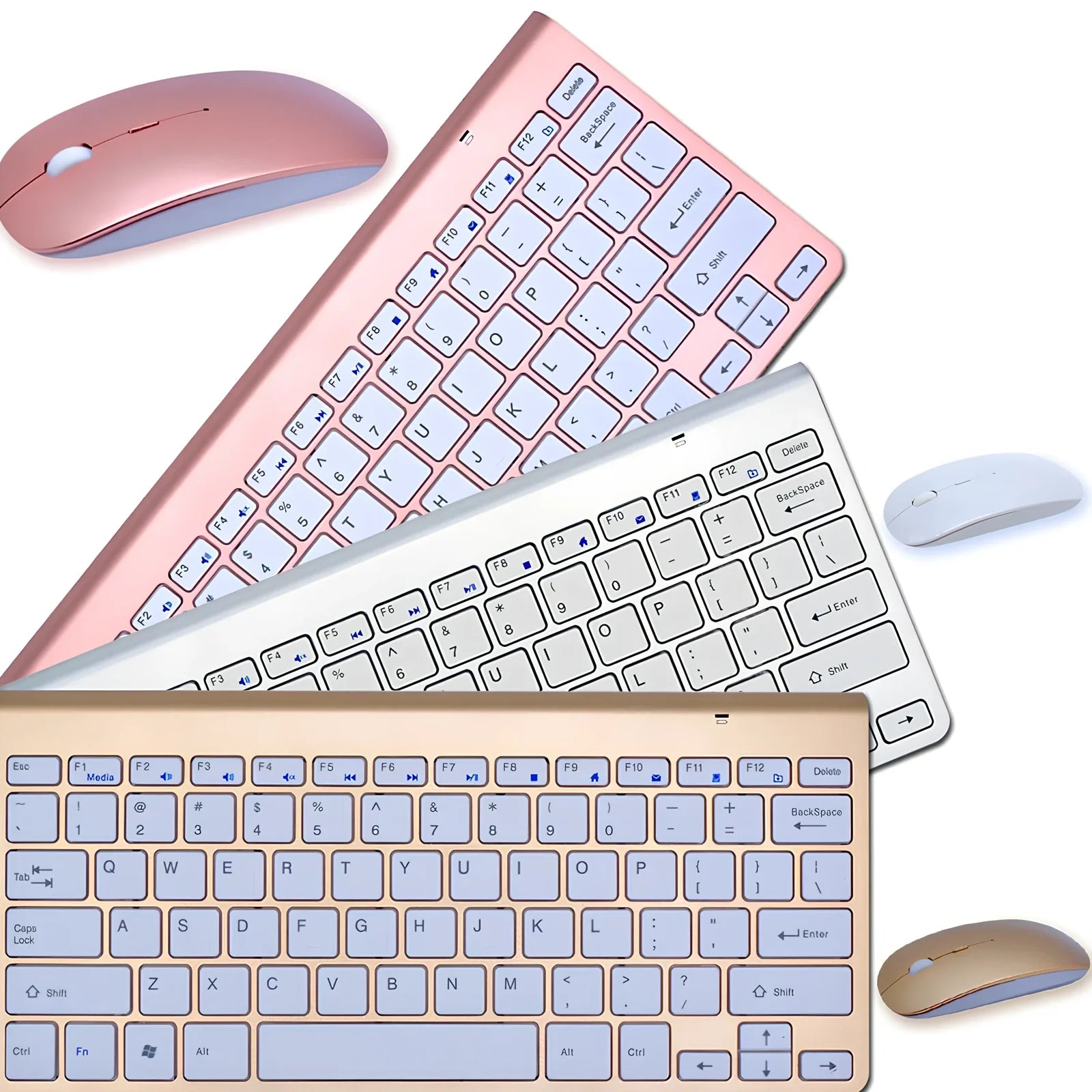 Wireless keyboard and mouse combo set in silver colour with USB receiver