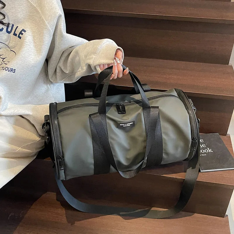 Oxford cloth waterproof sports handbag in black, dark gold or dark grey colours