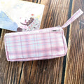 Double-layer canvas stationery bag in square shape with casual stripe pattern showing colour options