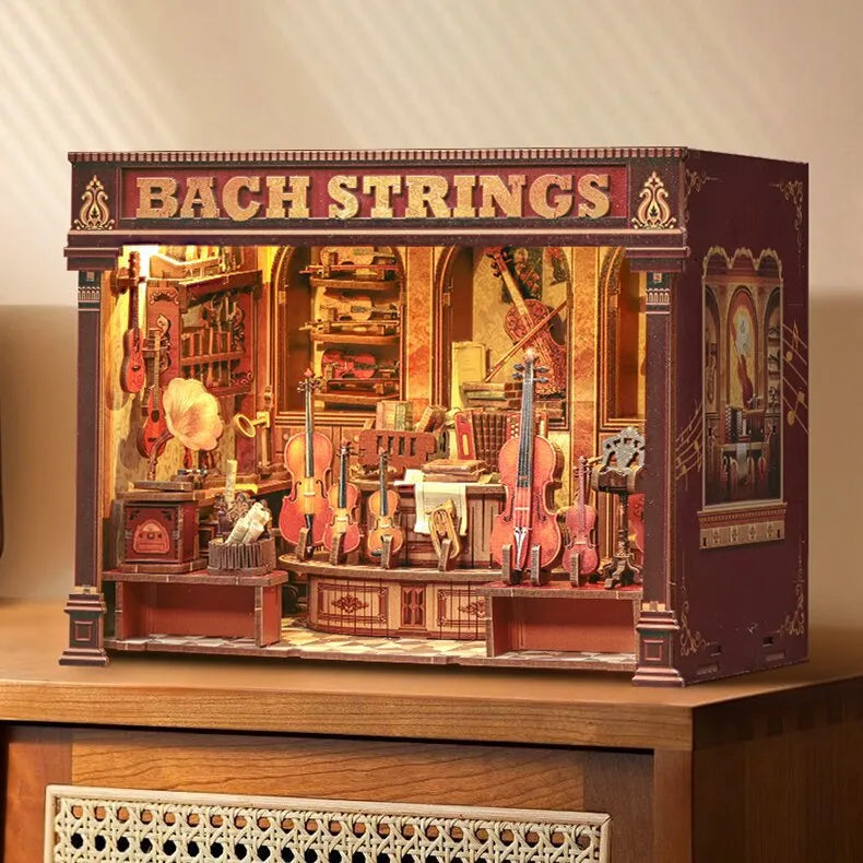 3D wooden puzzle assembly model of a Bach Piano Studio with dust cover option