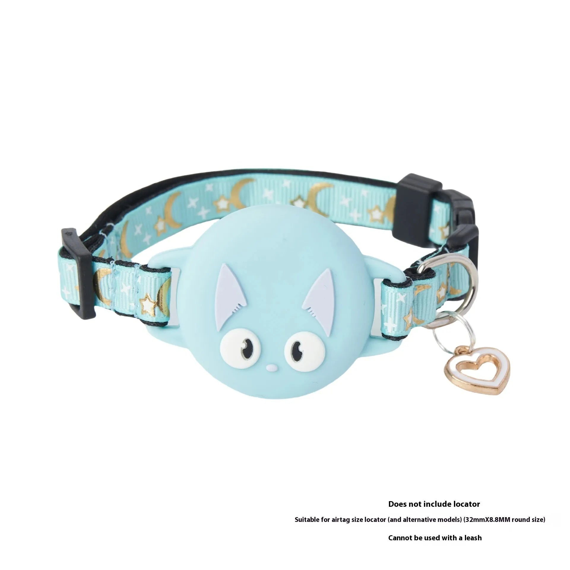 Silicone Apple AirTag protective case attached to an adjustable cat collar in light green.