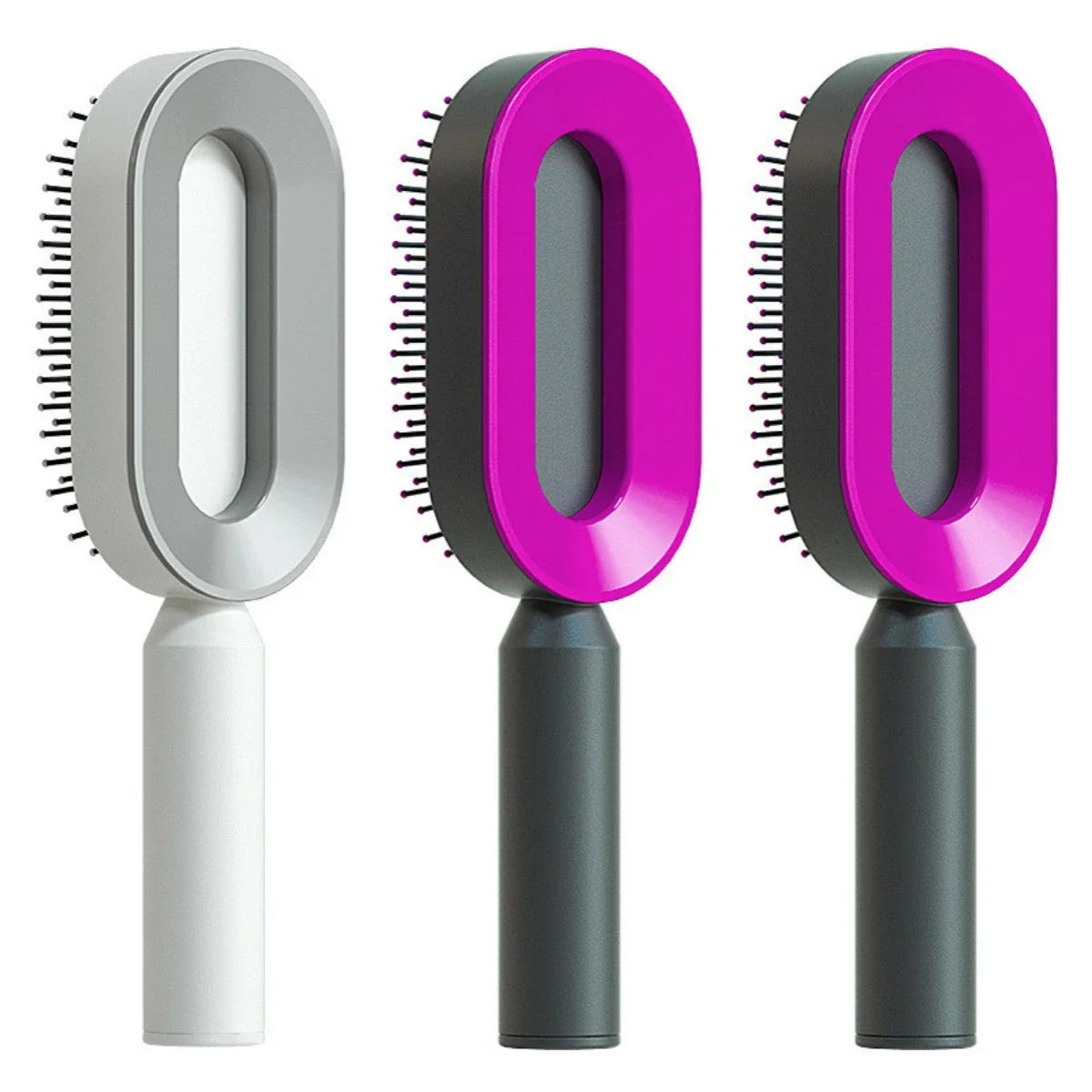 3D Air Cushion Hair Brush in elegant white, showcasing wide comb teeth and ergonomic handle