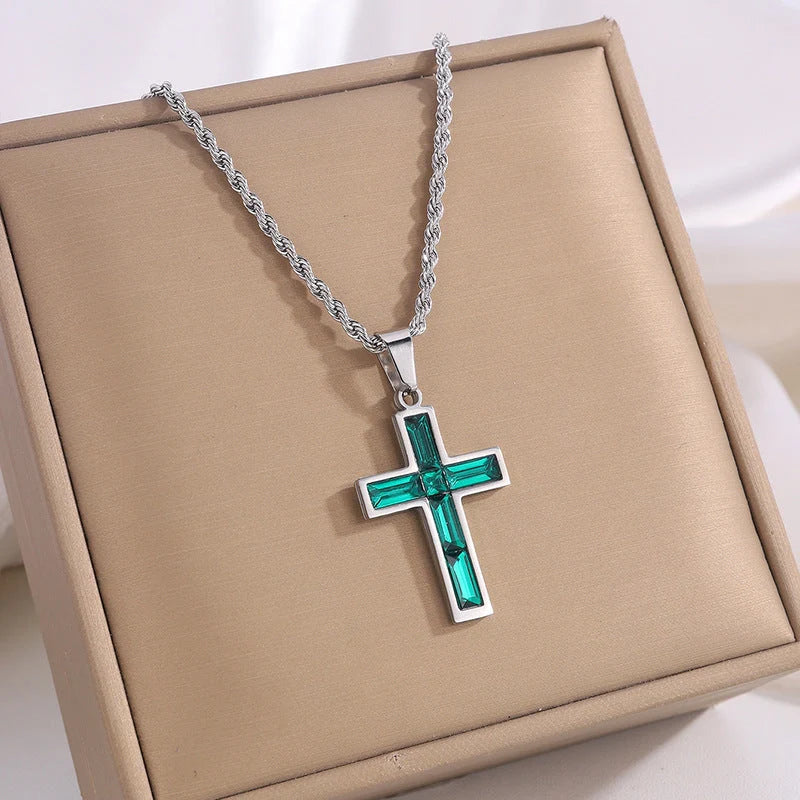 European and American style diamond cross necklace with no colour fading