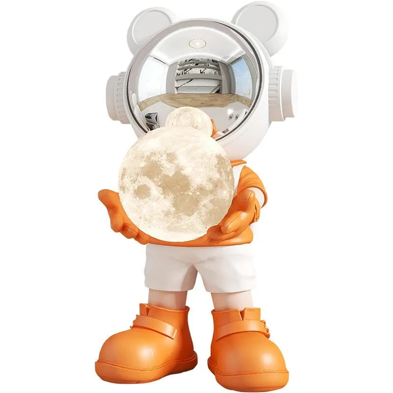 Gold resin desktop space bear moon night light astronaut decoration with stick-on silver mask