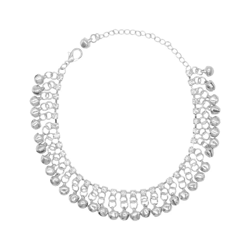 Retro ethnic style women's anklet in gold and silver with adjustable length