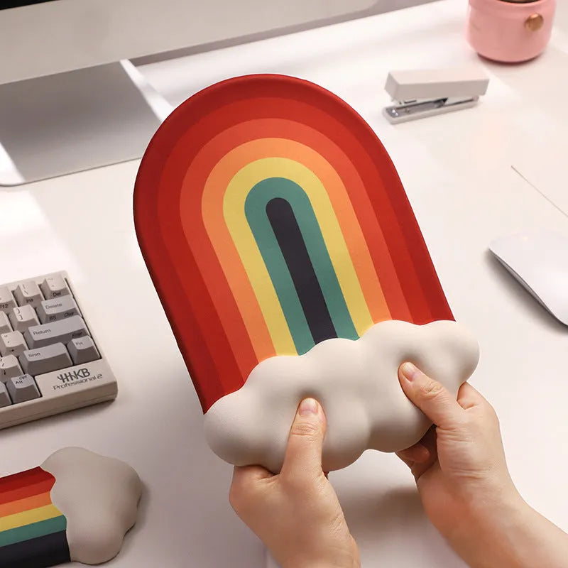 Cloud pattern silicone wrister mouse pad and keyboard support set in white, black, grey, or red designs