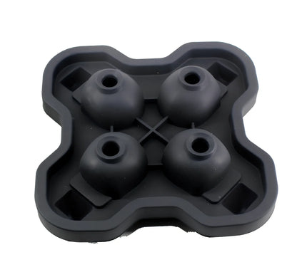 Black silicone ice cube tray with four skull-shaped cavities measuring 12cm long