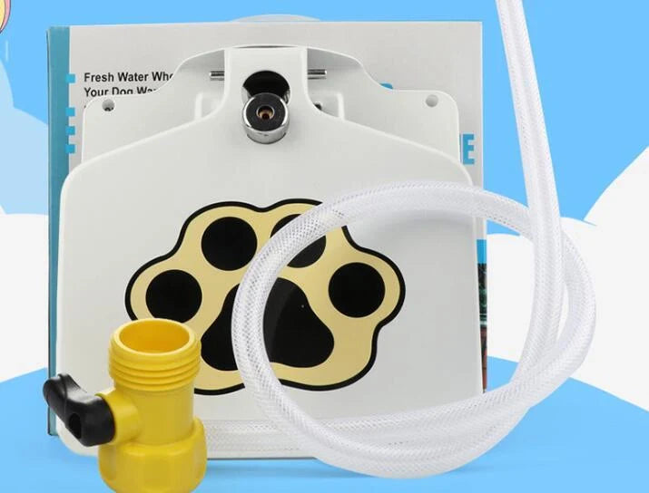 Outdoor dog water fountain with paw pad activation in durable steel construction