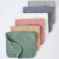 6-pack of large 25x50cm muslin burp cloths in assorted colours on light background