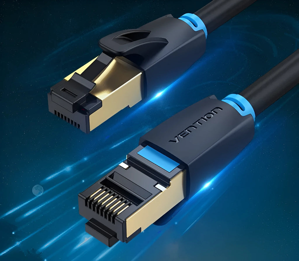 Cat8 shielded network cable with RJ45 connectors in various lengths for home gaming and 10G networking