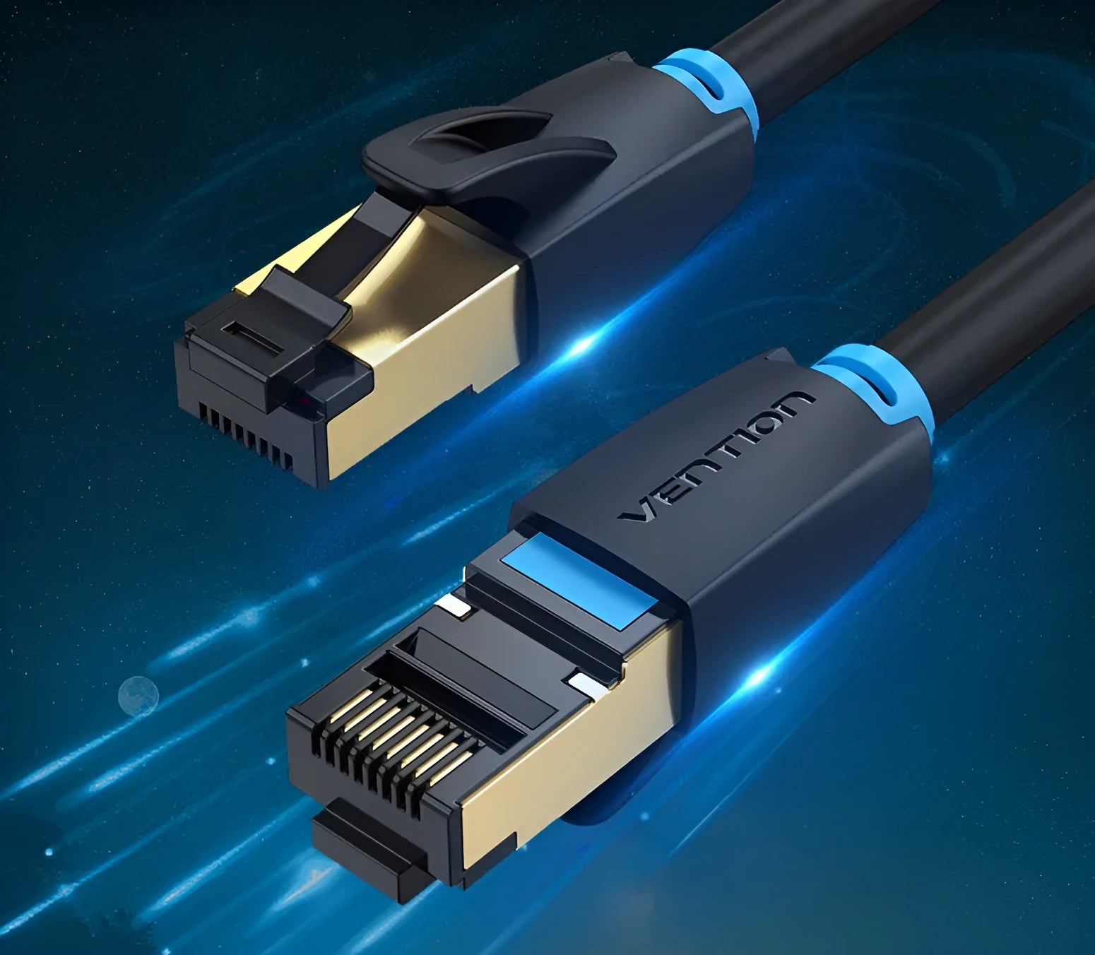 Cat8 shielded network cable with RJ45 connectors in various lengths for home gaming and 10G networking