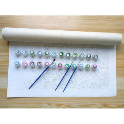 Hand-painted digital oil painting of character couple on linen, frameless 40x50cm in 633 red butt