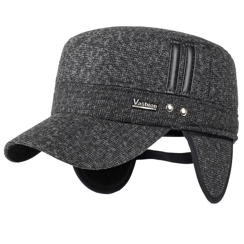 Winter outdoor earmuffs with cotton hat, adjustable band, black colour option, visor and ear covers